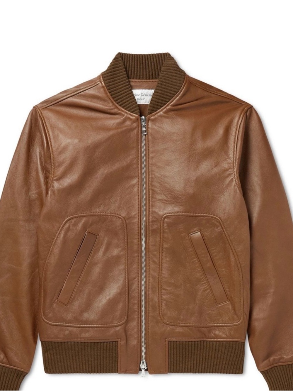 Officine Générale Italian Lamb Leather Cesar Bomber XS Men’s in Cognac